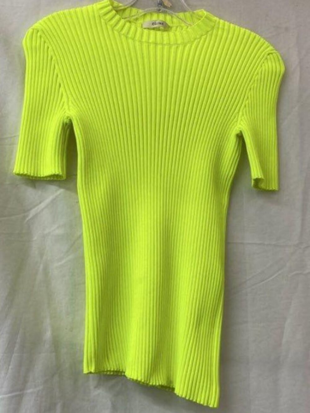 Authenticated Celine Phoebe Philo Neon Yellow Ribbed Knit Top Size M